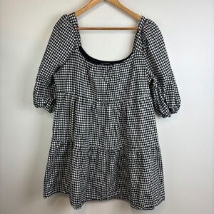 Harper Heritage Checkered Babydoll Mini Dress Balloon Sleeve